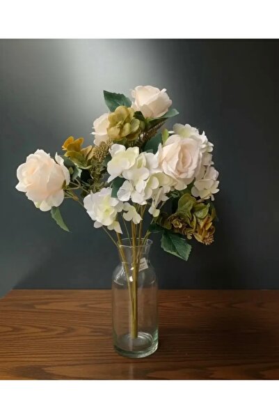 Erden Flowers Yapay Çiçek jumbo( büyük ) Boy Ortamca-Gül Aranjmanlı Demet Krem