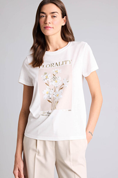 DeFacto Tricou de damă ecru imprimat H2032AX/ER105