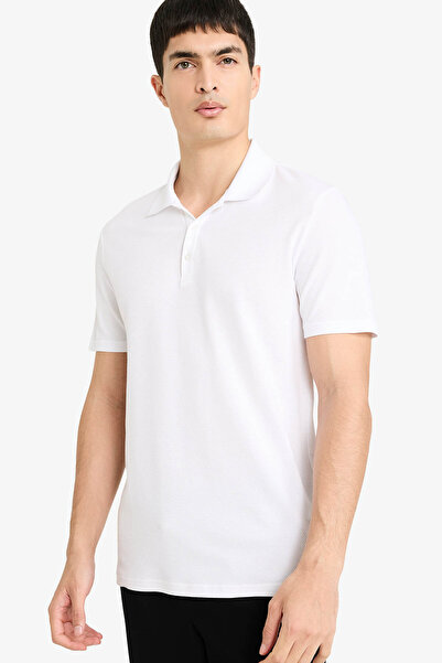 DeFacto Slim Fit White Men's Polo Neck T-Shirt M6609Az/Wt34