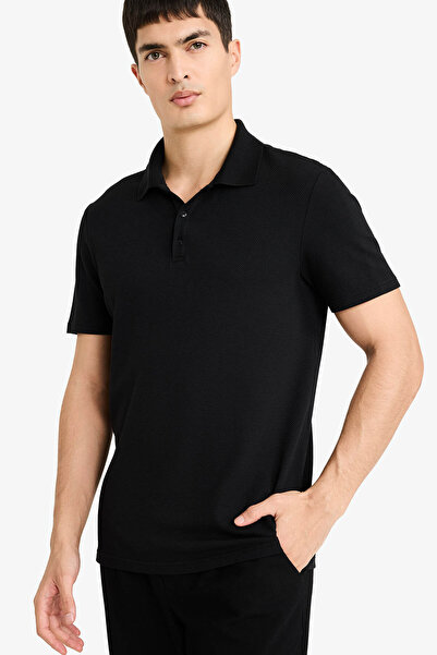 DeFacto Мъжка тениска с поло яка, модел Slim Fit, черна, M6609AZ/BK81