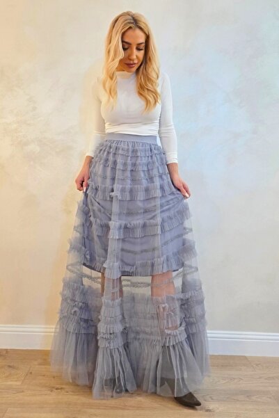 FashionForYou Μακριά Φούστα BOHO, Διαφανής, με Ενθέματα από Τούλι και Δαντέλα...