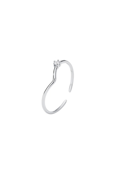 genernic Women's V Design 925 Silver Rhodium Plated Zircon Ring Jewelry
