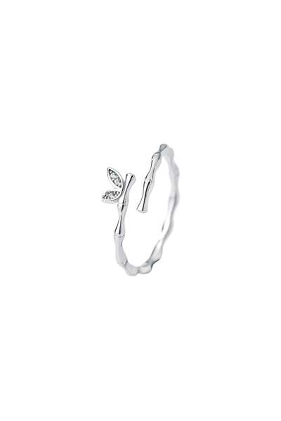 genernic Women's Ring Zircon Leaf 925 Sterling Silver Rhodium Plated with Zircon