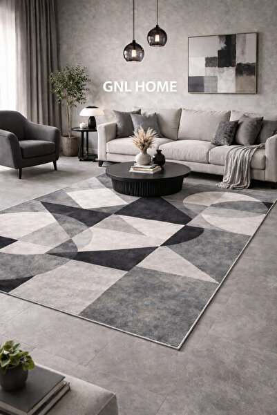 GNL HOME Μοντέρνα γκρι ψηφιακή εκτύπωση, αντιολισθητική βάση, πλενόμενο χαλάκ...