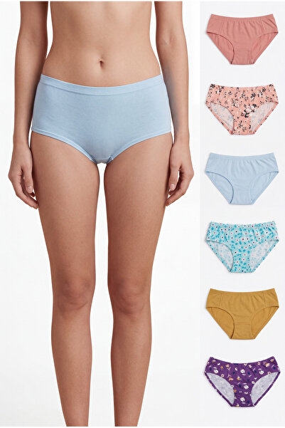 ETEN 6 pack Plain/Print Full Brief Panty with Inner Elastic Band