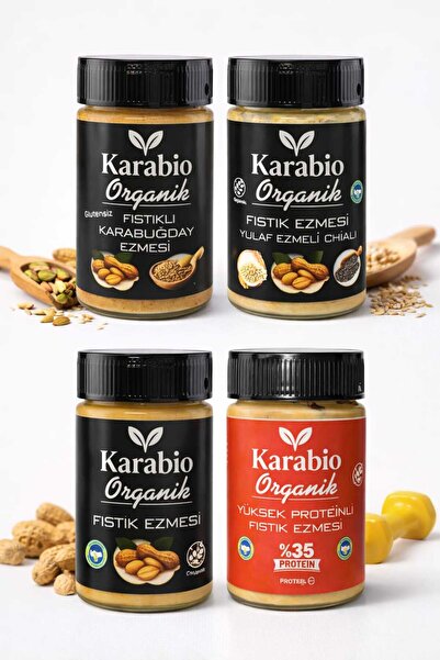 karabio Organik Sertifikalı Fıstık Ezmesi 4 lü Set (Chialı-Yulaflı-Proteinli)