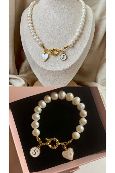 JOVİ ATELİER 50cm - Sertifikalı Doğal İnci Kolye ve Bileklik Set - Altın Takı...