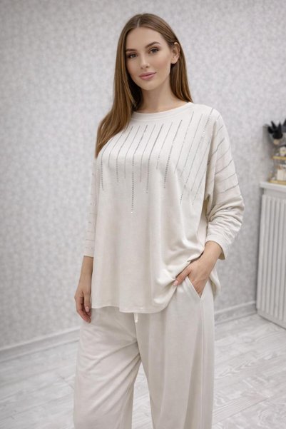 TUGBA COLLECTION Yeni Sezon Rahah Kalıp Oysho Taş İşlemeli 2'li Pamuklu Takım...