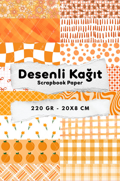 Mimu Art Studio Desenli Kağıt Seti Scrapbook Kağıdı (220 gr) Ajanda Kolaj Jun...