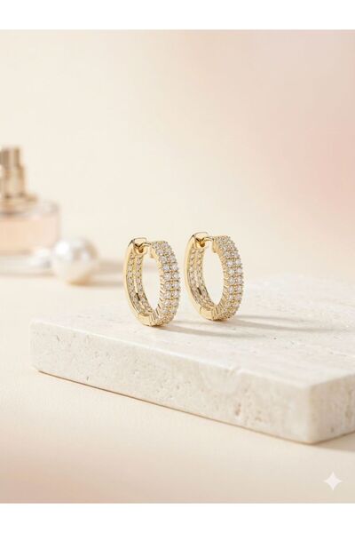 Ken Zirkon Taşlı Halka Küpe – Kadın Şık Parlak Taşlı Zarif Halka Küpe