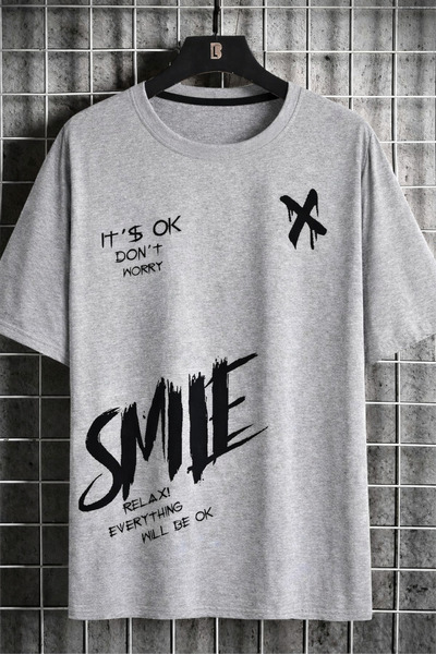 MARKATEM Γυναικεία Ανδρικά Μπλουζάκια Smile Lettering με τύπωμα oversized Uni...