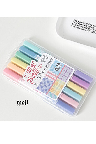 NaSaDAN Ekose Pastel Çift Uçlu Fosforlu Kalem Seti 12 Renk – Highlight Not Al...