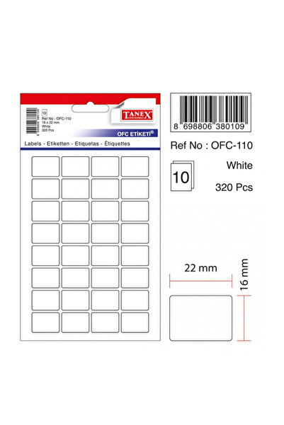 Tanex Etichete autoadezive albe, 16 x 22 mm, 320 buc/set,