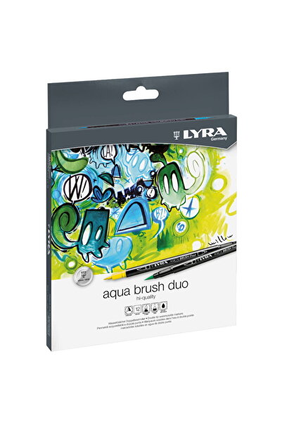 LYRA Markere Aqua Brush Duo, 2 capete (brush + 1mm), 12 culori/cutie