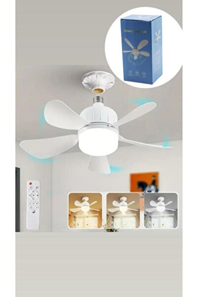 abnturk E27 Duy Uyumlu 3’ü 1 Arada 5 Kanatlı LED Fan Ampul Kumandalı 82W Sivr...