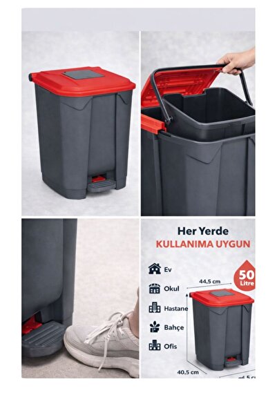 figanlar ambalaj 5 adet Pedallı 50 LT Çöp Kovası İç Kovalı ORTA Boy Plastik Ç...