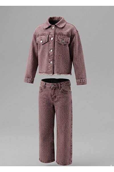 Lolliboomkids Set de denim piese pentru fete, cu detalii strălucitoare de pia...
