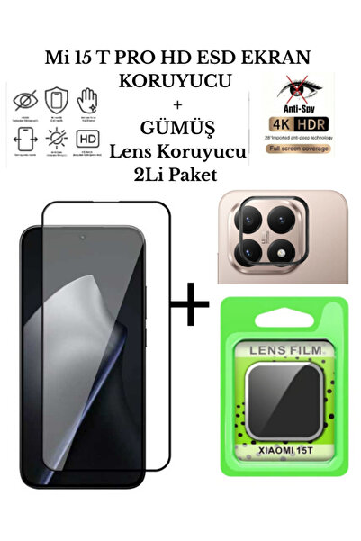 CaseTechnoo Mi 15 T PRO Lens Koruyucu Ve HD ESD Cam Ekran Koruyucu 2li Avanta...
