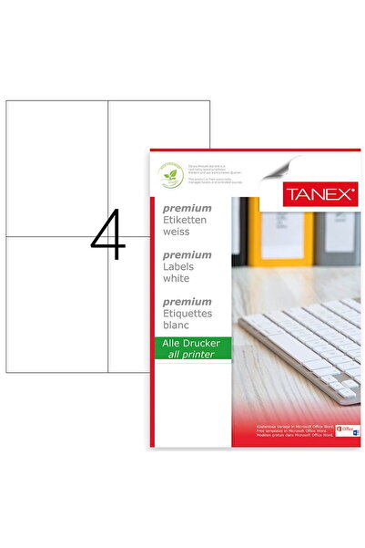 Tanex Etichete albe autoadezive, repozitionabile, 4/A4, 105 x 148.5mm, 25 col...