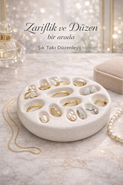 Flow Home Beton Yüzük Standı Takı Organizer Yüzük Küpe Düzenleyici Şık Masaüs...