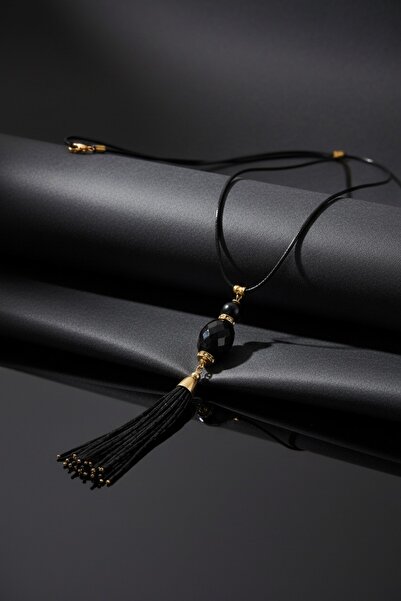 MODAYAŞAR Deri Kordonlu Uzun Püskül Kolye