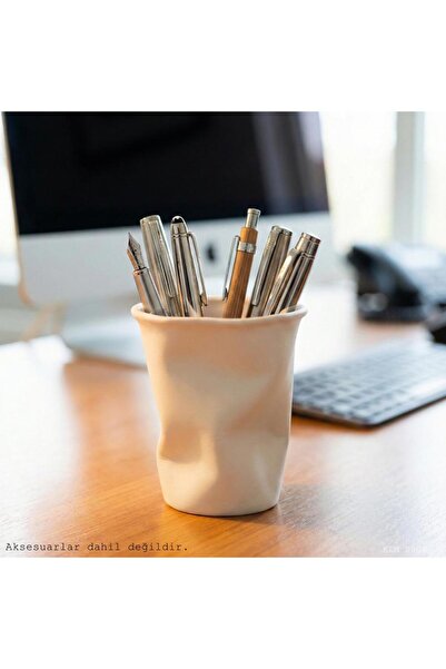 CT STONES White Modern Trapezoid Shaped Cup Pen Holder Desktop Plastic Organizer