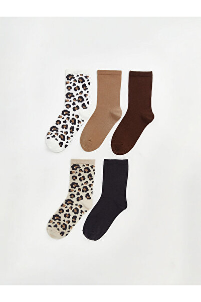 LC Waikiki Beige Leopard Patterned Women's Socks 5-Piece