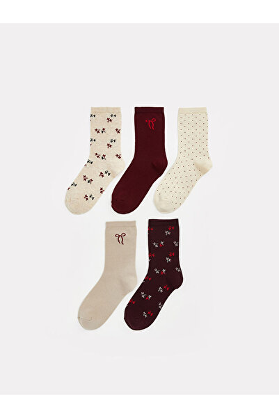 LC Waikiki Rmz Gi̇yi̇m Farkiyla Embroidered Women's Socks 5-Pack