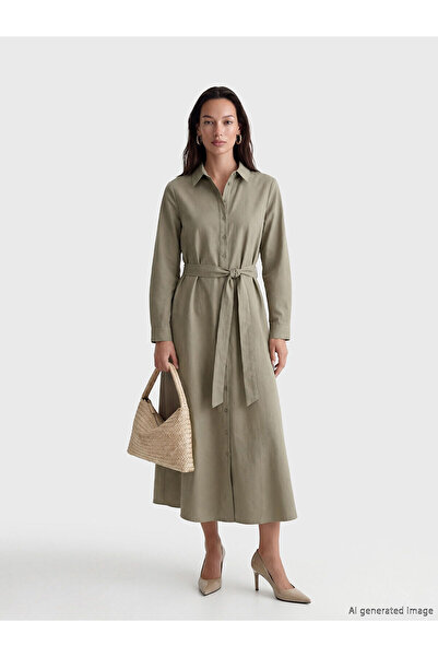 LC Waikiki NEVAVM με τη διαφορά LCW EVERYDAY Πράσινο φόρεμα πουκάμισο από ποπ...