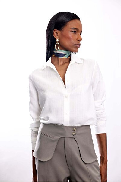 5in1Canpolat Ecru Drapey Shirt 26Y137