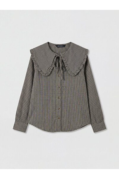 LC Waikiki Özmarka Νέα Σεζόν στρογγυλός γιακάς Καρό Μπλούζα με βολάν