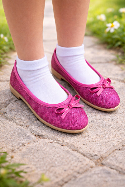 META TREND Kız Çocuk Fuşya Simli Günlük Rahat Şık Gösteri Tören Düğün Babeti