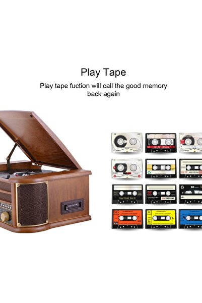 newdaki Nostaljik Ahşap Kasa Pikap Kaset CD Çalar Bluetoothlu Kumandalı Radyo Mp3 USB 33-45-78 lik Plakla
