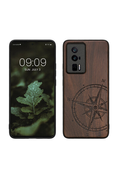 KWmobile Carcasă pentru Poco F5 Pro, maro, lemn/silicon, 61662.01