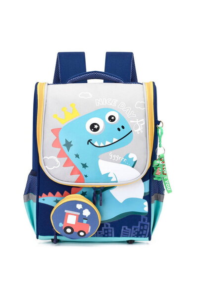 LEAN School Backpack with dinosaurs and locomotive pendant, 21 l