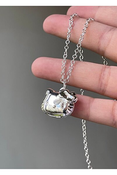 Silver Hello Kitty Açılır Kapanır Kapaklı Kolye