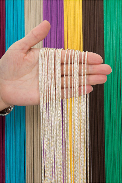 ELDA EV TEKSTİLİ Ekru Altın Simli Kalın Zincir Serisi İp Perde Kornişe Hazır ...