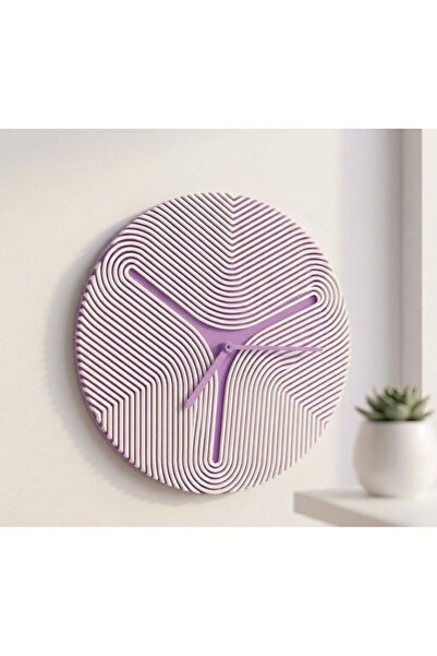 Basart Modern Dekoratif 3D Kanallı Duvar Saati - Minimalist Tasarım Lilla/Lil...