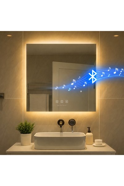 Digital Hayat Kare LED Bluetooth Hoparlörlü Dekoratif Akıllı Banyo Aynası – D...