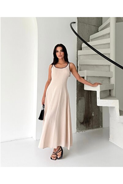 FEMMESTUDIO Women's Ecru Strappy Dress Piped