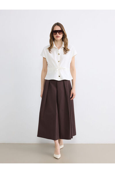 LC Waikiki LCW Vision Καφέ Πλισέ Φούστα με Φερμουάρ στη Μέση