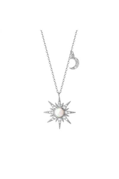 Generic قلادة نسائية فضة عيار 925 تصميم شمس وقمر