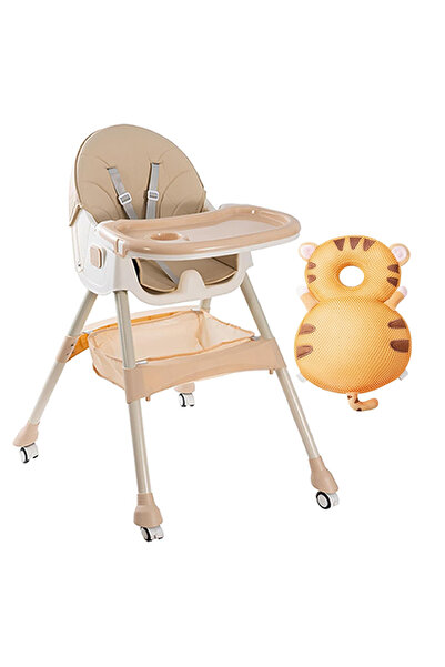 STAR BABiES Foldable High Chair & Baby Head Support Cushion Set - Beige/Brown...