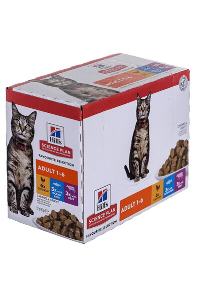 Hill's Hrana umeda pentru pisici, Pui/Peste/Vita, plicuri, 12 x 85g