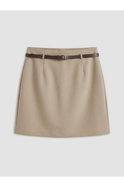 LC Waikiki XSIDE Kahverengi Beli Kemerli Mini Etek