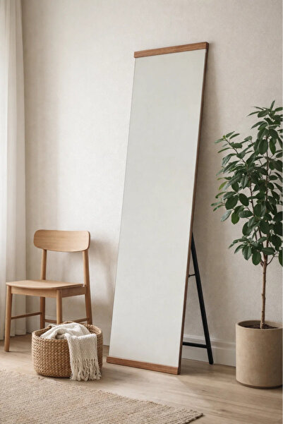MARIA HOMES مرآة أرضية بإطار خشبي بني، مرآة طويلة قائمة لغرفة النوم