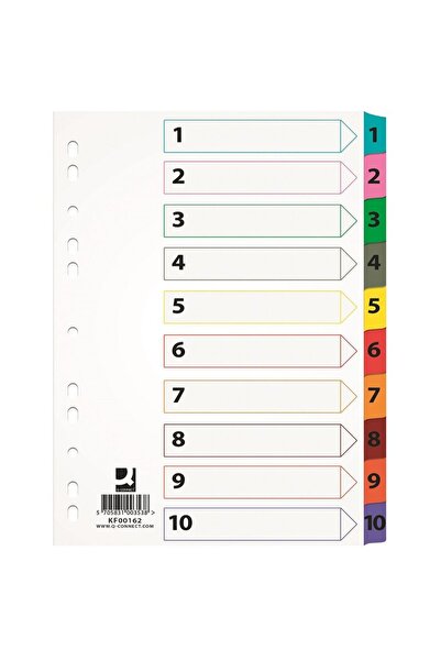 Q-Connect Index carton alb Mylar numeric 1-10, margine PP color, A4, 170g/mp,