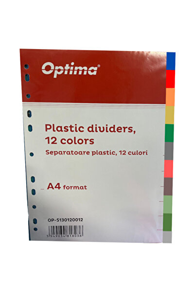 Optima Color plastic dividers, A4, 120 microns, 12 colors/set,