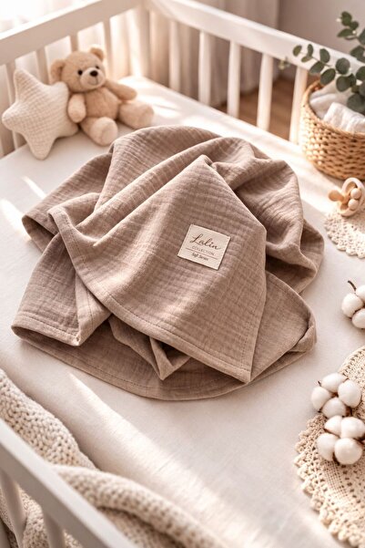 lalin %100 Pamuklu 4 Katlı Muslin Battaniye Latte 115X115
