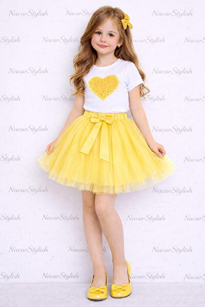 Nacar 23 Nisan 29 Ekim Gösteri Kıyafeti Payetli Kalp Detaylı Tişort Tütü Etek...